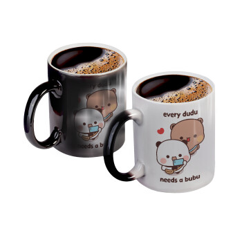 Every Dudu needs a bubu, Color changing magic Mug, ceramic, 330ml when adding hot liquid inside, the black colour desappears (1 pcs)