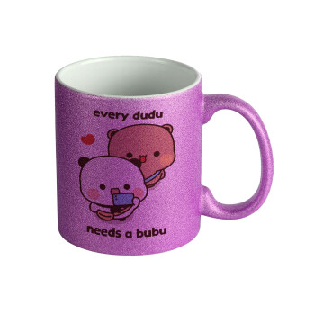 Every Dudu needs a bubu, Κούπα Μωβ Glitter που γυαλίζει, κεραμική, 330ml