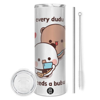 Every Dudu needs a bubu, Tumbler ποτήρι θερμό από ανοξείδωτο ατσάλι 600ml, με μεταλλικό καλαμάκι & βούρτσα καθαρισμού
