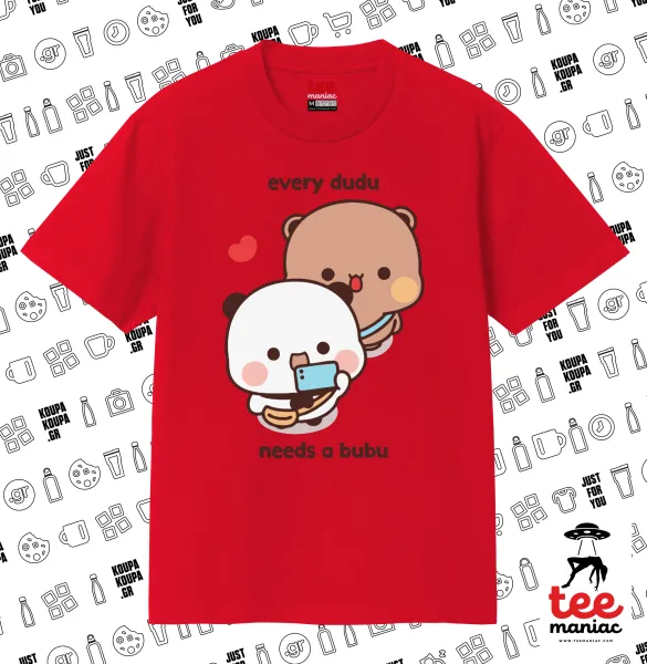 Every Dudu needs a bubu — ΚΟΚΚΙΝΟ Κλασικό T-Shirt, διπλής ραφής, χωρίς πλευρικές ραφές από 100% βαμβάκι. Vegan & OEKO-TEX πιστοποιημένο.