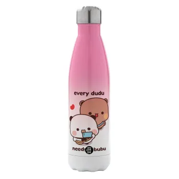Every Dudu needs a bubu, Metal mug thermos Pink/White (Stainless steel), double wall, 500ml