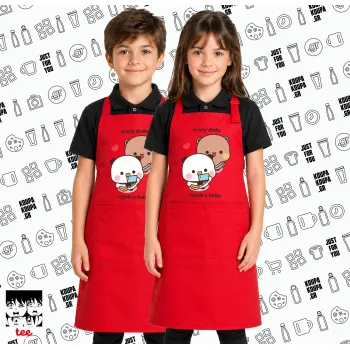 Every Dudu needs a bubu, Κόκκινη ΠΑΙΔΙΚΗ Ποδιά μακριά Σεφ ολόσωμη με τσέπες