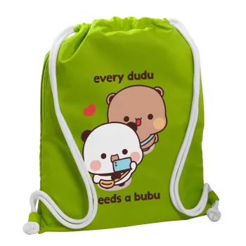 Every Dudu needs a bubu, Backpack bag GYMBAG LIME GREEN, with pocket (40x48cm) & thick cords