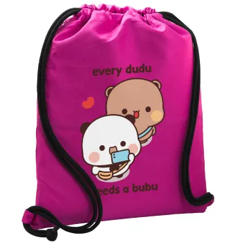 Every Dudu needs a bubu, Τσάντα πλάτης πουγκί GYMBAG Φούξια, με τσέπη (40x48cm) & χονδρά κορδόνια