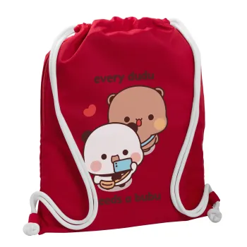 Every Dudu needs a bubu, Τσάντα πλάτης πουγκί GYMBAG Κόκκινη, με τσέπη (40x48cm) & χονδρά κορδόνια