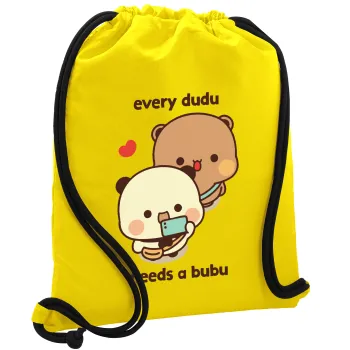 Every Dudu needs a bubu, Τσάντα πλάτης πουγκί GYMBAG Κίτρινη, με τσέπη (40x48cm) & χονδρά κορδόνια