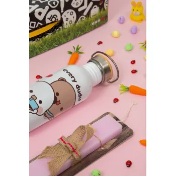 Every Dudu needs a bubu, Πασχαλινή Λαμπάδα με παγούρι μεταλλικό (620ml, stainless steel) & κερί αρωματικό πλακέ (30cm) (ΡΟΖ)