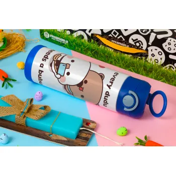 Every Dudu needs a bubu, Πασχαλινή Λαμπάδα με Παιδικό παγούρι θερμό, ανοξείδωτο, με καλαμάκι ασφαλείας, ΜΠΛΕ (500ml)