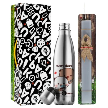 Every Dudu needs a bubu, Easter Set, metallic stainless thermos flask (500ml) & scented flat Easter candle (30cm) (GRAY)