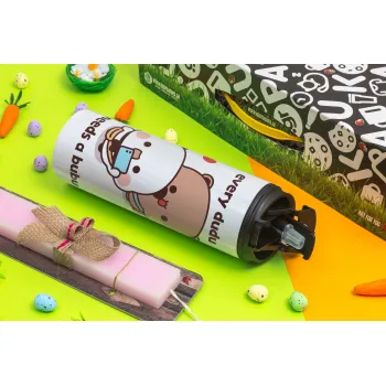 Every Dudu needs a bubu, Πασχαλινή Λαμπάδα με Travel Tumbler θερμό με διπλό καπάκι (600ml, BPA free) & κερί αρωματικό πλακέ (30cm) (ΡΟΖ)