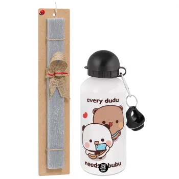 Every Dudu needs a bubu, Easter Set, metallic aluminum water bottle (500ml) & aromatic flat Easter candle (30cm) (GRAY)