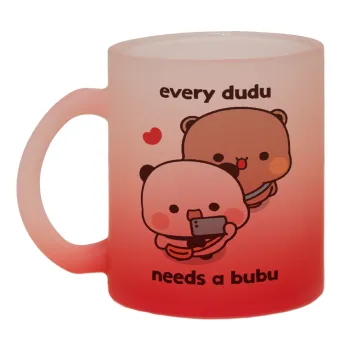 Every Dudu needs a bubu, Κούπα γυάλινη δίχρωμη με βάση το κόκκινο ματ, 330ml