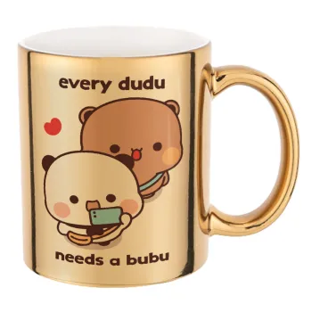 Every Dudu needs a bubu, Κούπα κεραμική, χρυσή καθρέπτης, 330ml