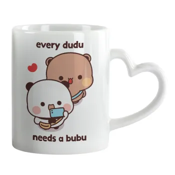 Every Dudu needs a bubu, Κούπα καρδιά χερούλι λευκή, κεραμική, 330ml