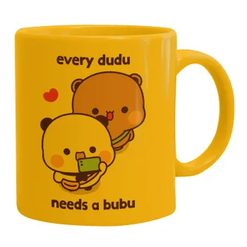 Every Dudu needs a bubu, Ceramic coffee mug yellow, 330ml