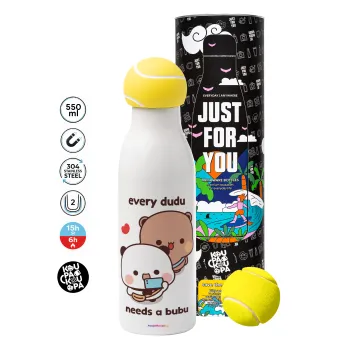 Every Dudu needs a bubu, Tennis ball Metal mug thermos White, double wall, 550ml