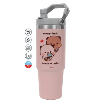 Every Dudu needs a bubu, Pink color, 890ml (30oz) stainless Steel Tumbler with Handle