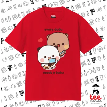 Every Dudu needs a bubu, Κλασικό T-Shirt, διπλής ραφής, χωρίς πλευρικές ραφές ΚΟΚΚΙΝΟ από 100% βαμβάκι. Vegan & OEKO-TEX πιστοποιημένο.