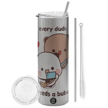 Every Dudu needs a bubu, Tumbler stainless steel Silver 600ml, with metal straw & cleaning brush