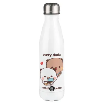 Every Dudu needs a bubu, Μεταλλικό παγούρι θερμός Λευκό (Stainless steel), διπλού τοιχώματος, 500ml