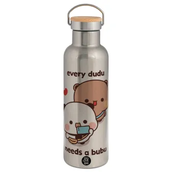 Every Dudu needs a bubu, Stainless steel Silver with wooden lid (bamboo), double wall, 750ml