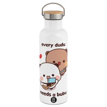 Every Dudu needs a bubu, Stainless steel White with wooden lid (bamboo), double wall, 750ml