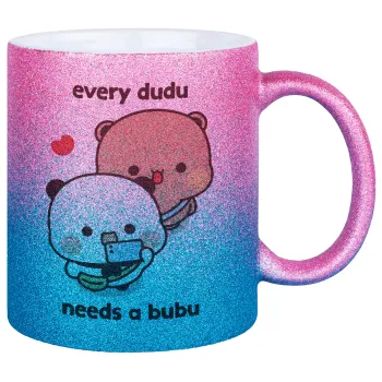Every Dudu needs a bubu, Κούπα Χρυσή/Μπλε Glitter, κεραμική, 330ml