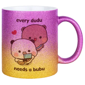 Every Dudu needs a bubu, Κούπα Χρυσή/Ροζ Glitter, κεραμική, 330ml