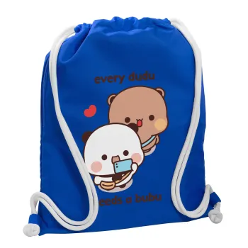 Every Dudu needs a bubu, Τσάντα πλάτης πουγκί GYMBAG Μπλε, με τσέπη (40x48cm) & χονδρά κορδόνια