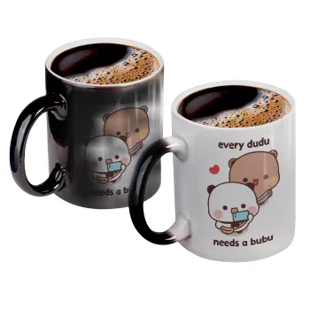 Every Dudu needs a bubu, Color changing magic Mug, ceramic, 330ml when adding hot liquid inside, the black colour desappears (1 pcs)