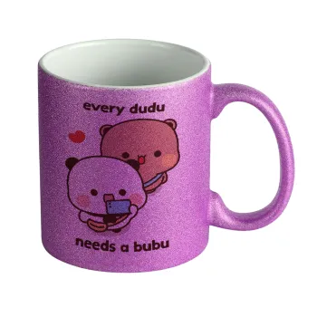 Every Dudu needs a bubu, Κούπα Μωβ Glitter που γυαλίζει, κεραμική, 330ml