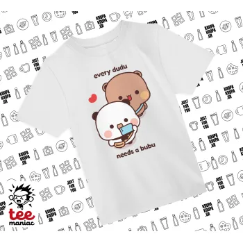 Every Dudu needs a bubu, Άνετο παιδικό T-Shirt ΛΕΥΚΟ από 100% βαμβάκι, για κάθε μέρα. Vegan & OEKO-TEX πιστοποιημένο.