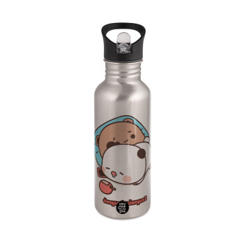 bubu + dudu, Water bottle Silver with straw, stainless steel 600ml