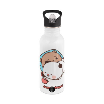 bubu + dudu, White water bottle with straw, stainless steel 600ml