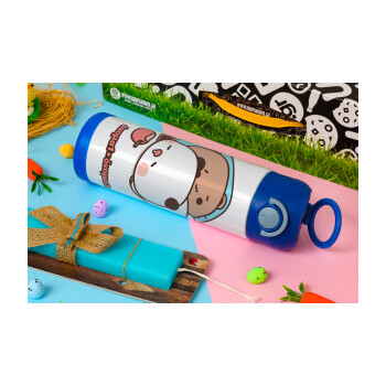 bubu + dudu, Easter candle, Childrens hot water bottle, stainless steel, with safety straw, BLUE (500ml)
