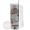 Tumbler stainless steel Silver 600ml, with metal straw & cleaning brush