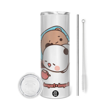 bubu + dudu, Tumbler ποτήρι θερμό από ανοξείδωτο ατσάλι 600ml, με μεταλλικό καλαμάκι & βούρτσα καθαρισμού