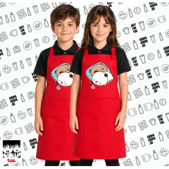 bubu + dudu, Κόκκινη ΠΑΙΔΙΚΗ Ποδιά μακριά Σεφ ολόσωμη με τσέπες