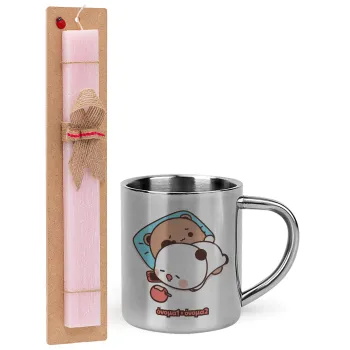 bubu + dudu, Easter Set, metallic thermal cup (300ml) & aromatic flat Easter candle (30cm) (PINK)