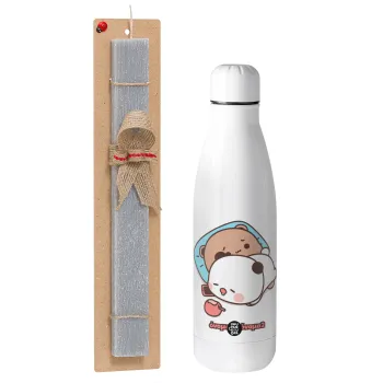 bubu + dudu, Πασχαλινή Λαμπάδα με μεταλλικό παγούρι θερμός ανοξείδωτο (500ml) & κερί αρωματικό πλακέ (30cm) (ΓΚΡΙ)