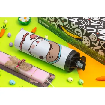 bubu + dudu, Πασχαλινή Λαμπάδα με Travel Tumbler θερμό με διπλό καπάκι (600ml, BPA free) & κερί αρωματικό πλακέ (30cm) (ΡΟΖ)