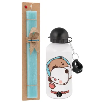 bubu + dudu, Easter Set, metallic aluminum water bottle (500ml) & scented flat candle (30cm) (TURQUOISE)