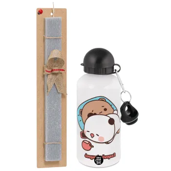 bubu + dudu, Easter Set, metallic aluminum water bottle (500ml) & aromatic flat Easter candle (30cm) (GRAY)
