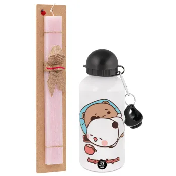 bubu + dudu, Πασχαλινή Λαμπάδα με παγούρι μεταλλικό αλουμινίου (500ml) & κερί αρωματικό πλακέ (30cm) (ΡΟΖ)