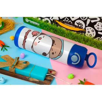 bubu + dudu, Πασχαλινή Λαμπάδα με Παιδικό παγούρι θερμό, ανοξείδωτο, με καλαμάκι ασφαλείας, ΜΠΛΕ (500ml)