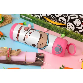 bubu + dudu, Πασχαλινή Λαμπάδα με Παιδικό παγούρι θερμό, ανοξείδωτο, με καλαμάκι ασφαλείας, ΡΟΖ (500ml)