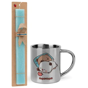 bubu + dudu, Easter Set, metallic thermal cup (300ml) & aromatic flat Easter candle (30cm) (TURQUOISE)