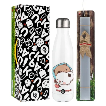 bubu + dudu, Easter candle, metallic white thermos bottle (500ml) & aromatic flat candle (30cm) (GRAY)