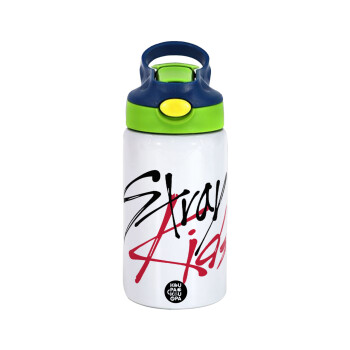 Stray Kids, Children's hot water bottle, stainless steel, with safety straw, green, blue (350ml)