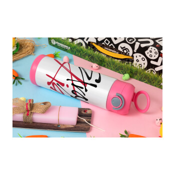 Stray Kids, Πασχαλινή Λαμπάδα με Παιδικό παγούρι θερμό, ανοξείδωτο, με καλαμάκι ασφαλείας, ΡΟΖ (500ml)